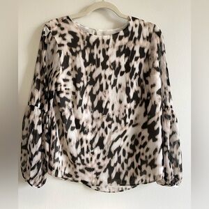CALVIN Klein Faded Black and Cream Blouse with Balloon Sleeves XS